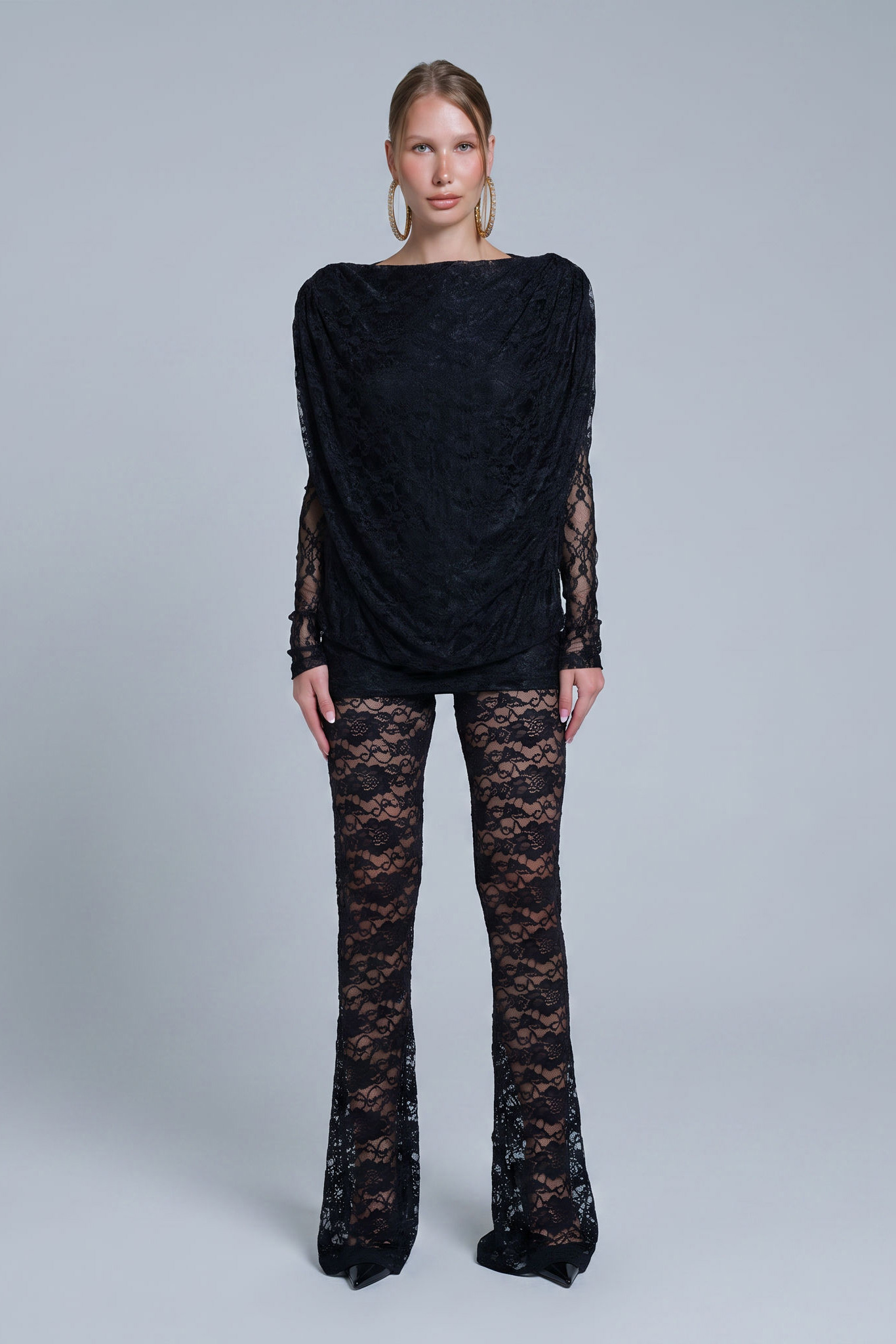 Black Backless Long-Sleeve Tunic with Padded Shoulders