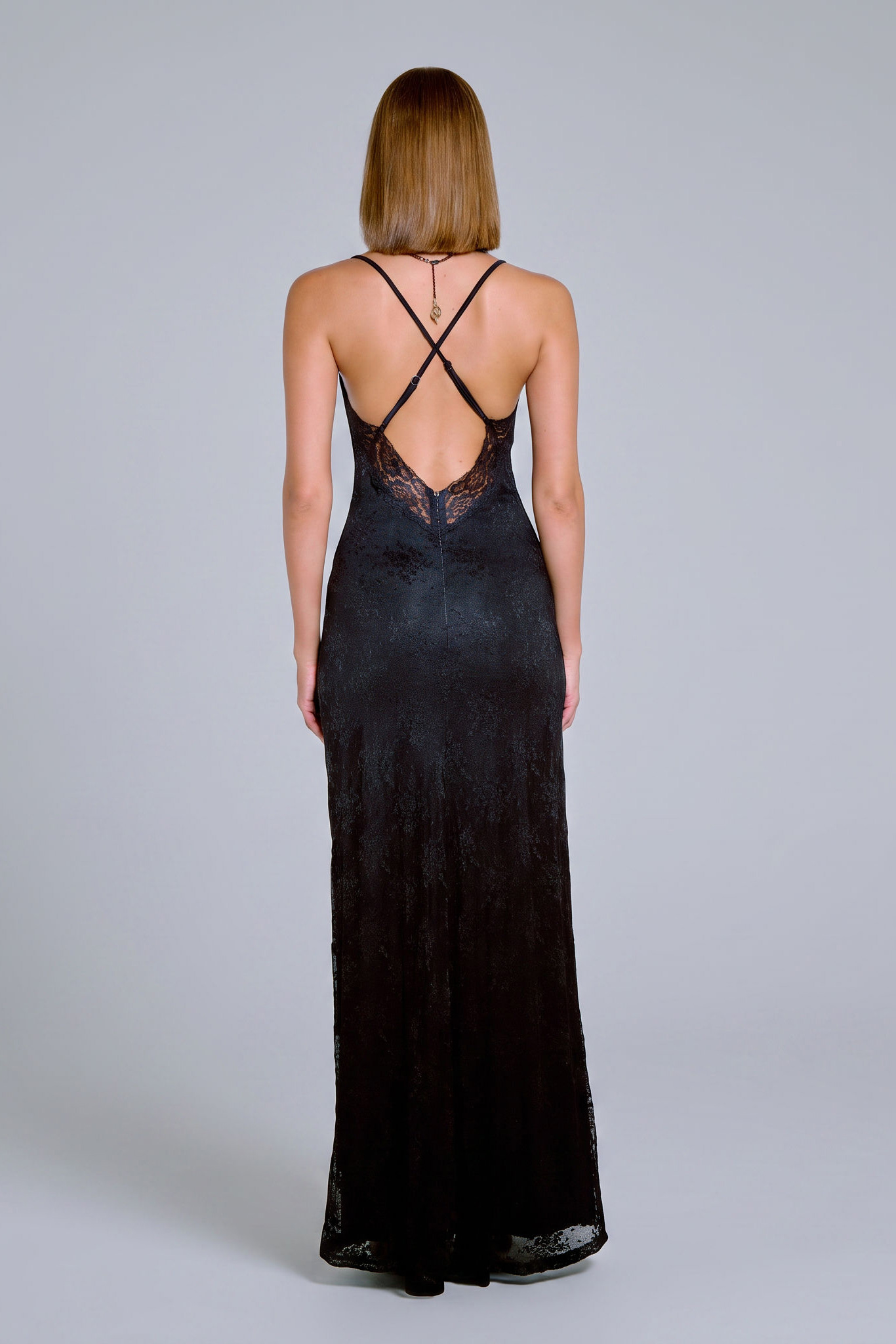 Black V-Neck Maxi Lace Dress with Lining