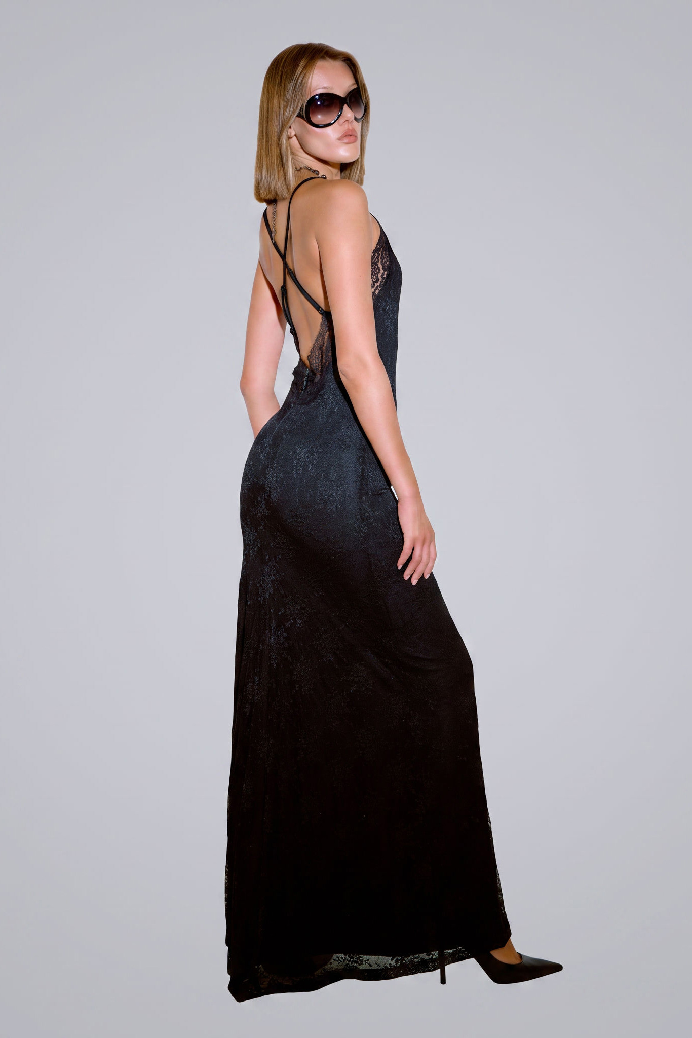 Black V-Neck Maxi Lace Dress with Lining