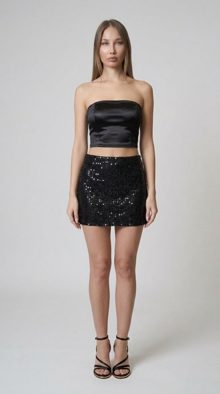Black Sequin Mini Skirt with Lining