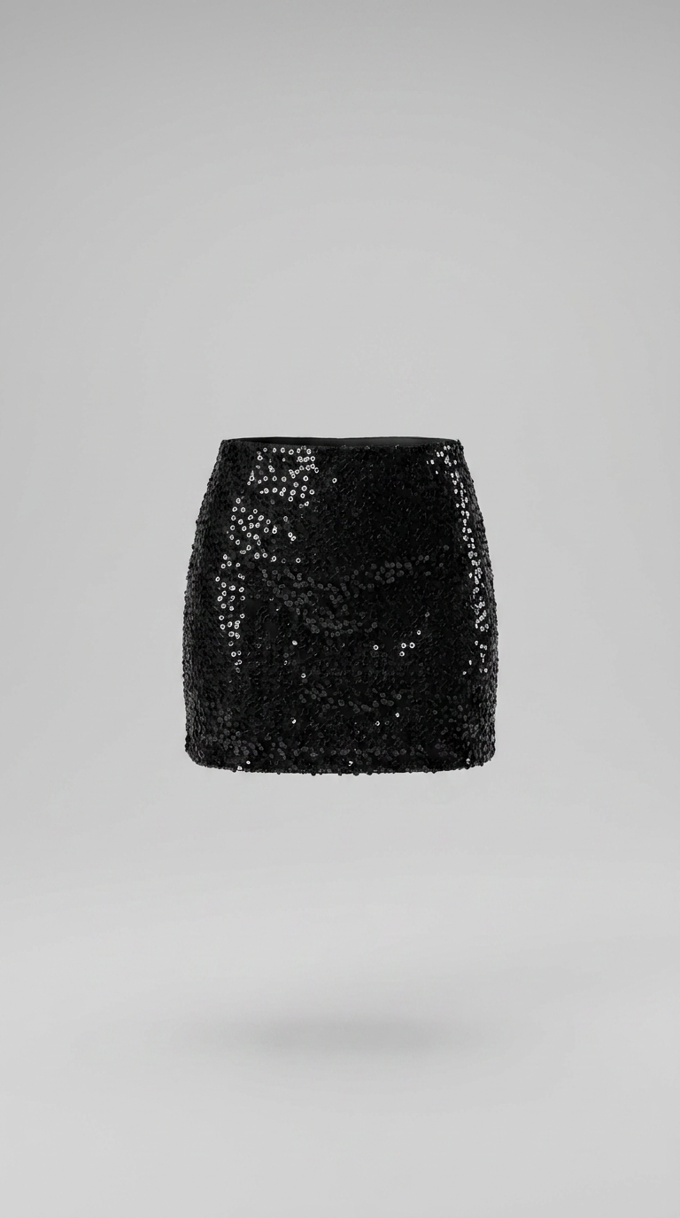 Black Sequin Mini Skirt with Lining
