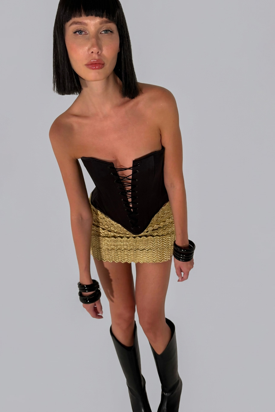 Gold Zip-Back Mini Dress with Lining