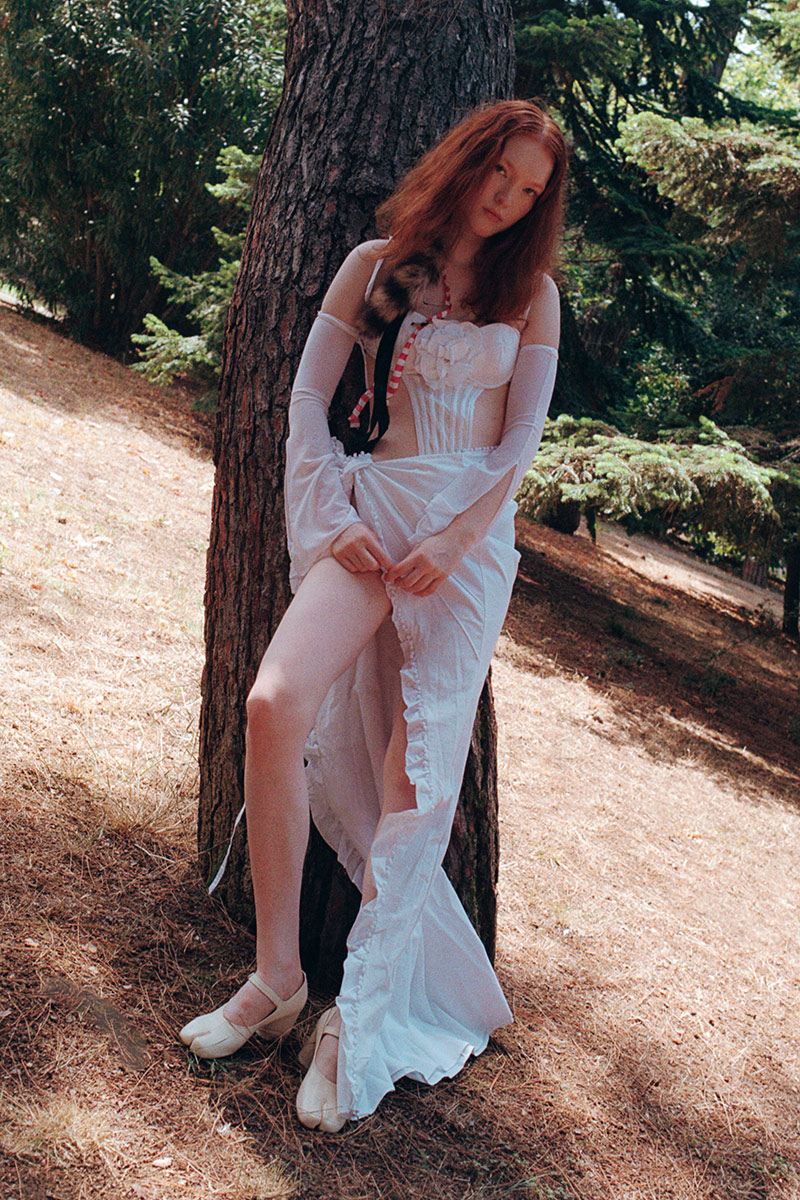 Off white Bağlama Detaylı G-String Bodysuit & Eldiven & Etek Takım