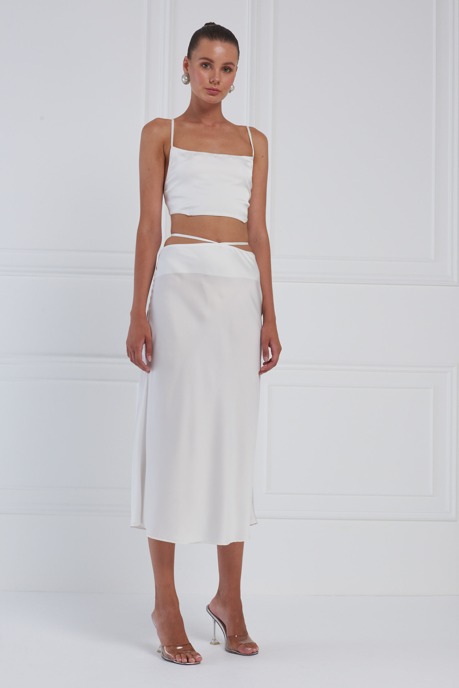 off white silk midi skirt